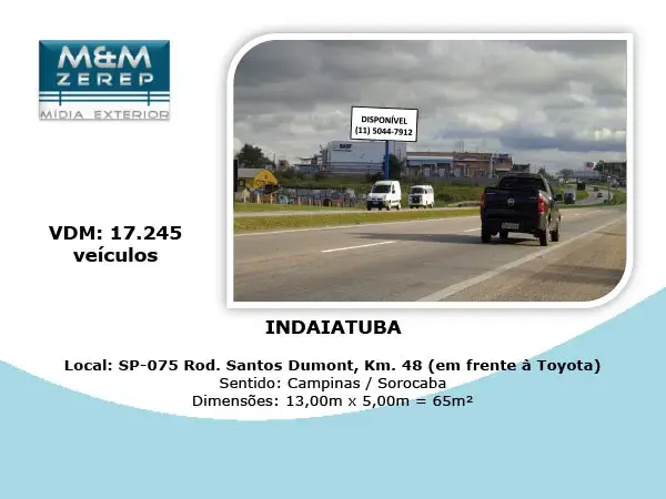 Painéis Rodoviários disponíveis - Rodovia Santos Dumont